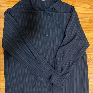 SHEIN Women's Black Striped Button Down Shirt